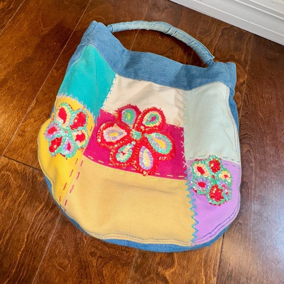 Y2K Vintage Xhilaration Target Denim Floral Patch Shoulder Bag - Picture 3 of 10